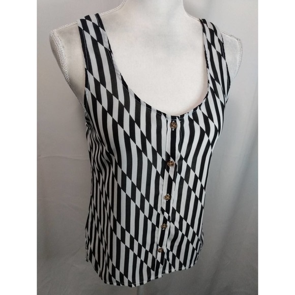 Volcom sleeveless sheer button up black & white striped top - Picture 2 of 5